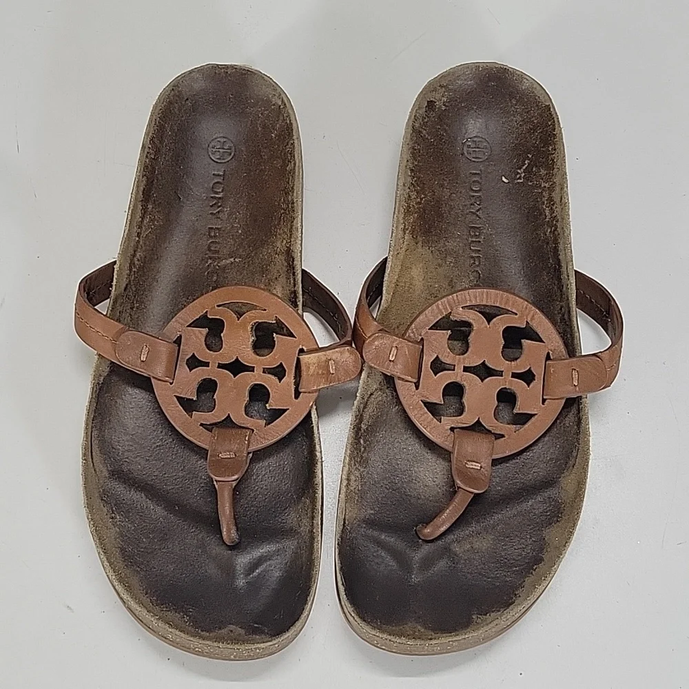 Women's Tory Burch Brown Leather Thong Sandals sz 8